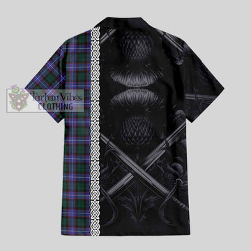Hunter (Hunterston) Tartan Hawaiian Shirt with Family Crest Cross Sword Thistle Celtic Vibes - Tartan Vibes Clothing