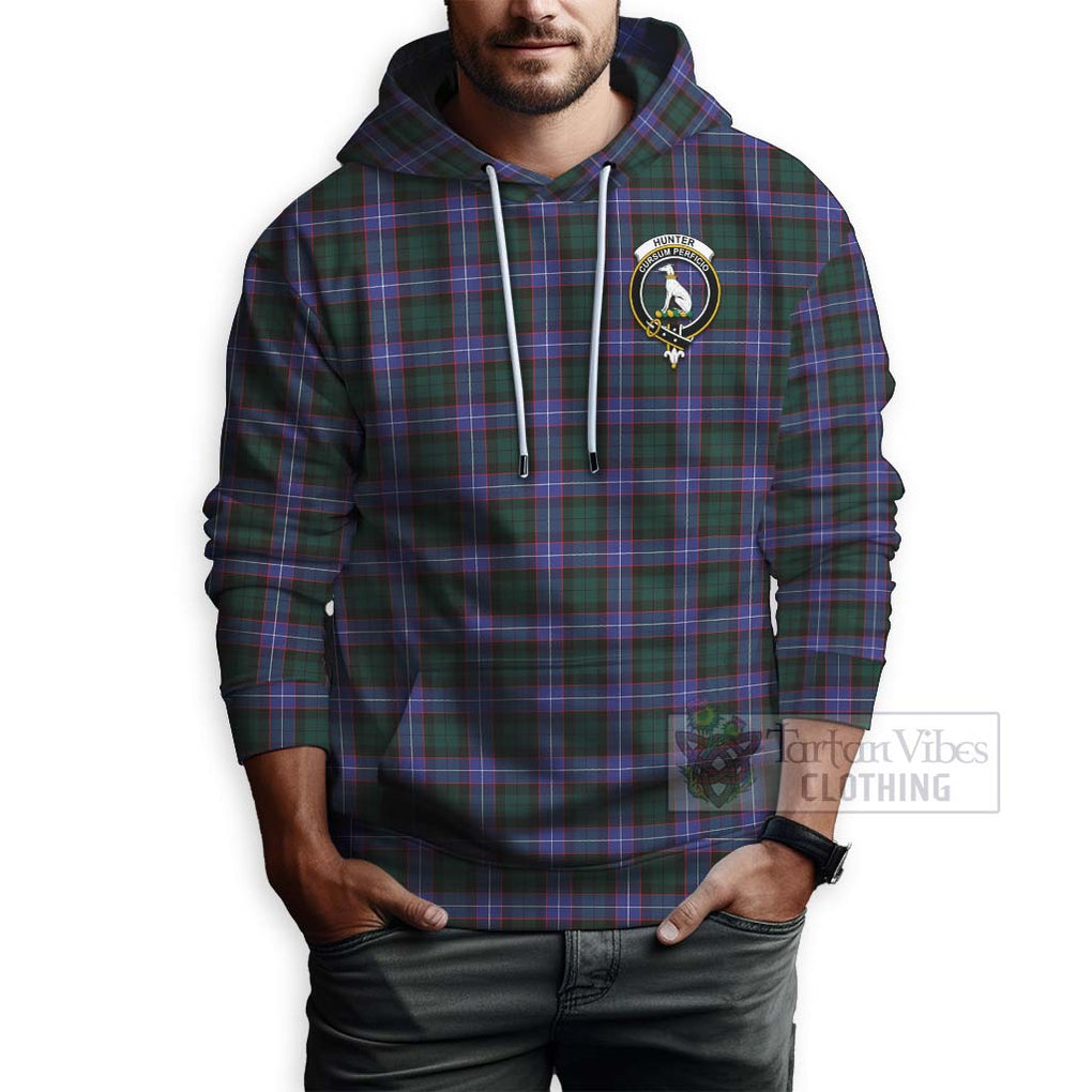 Tartan Vibes Clothing Hunter (Hunterston) Tartan Hoodie with Family Crest Celtic Skull Style