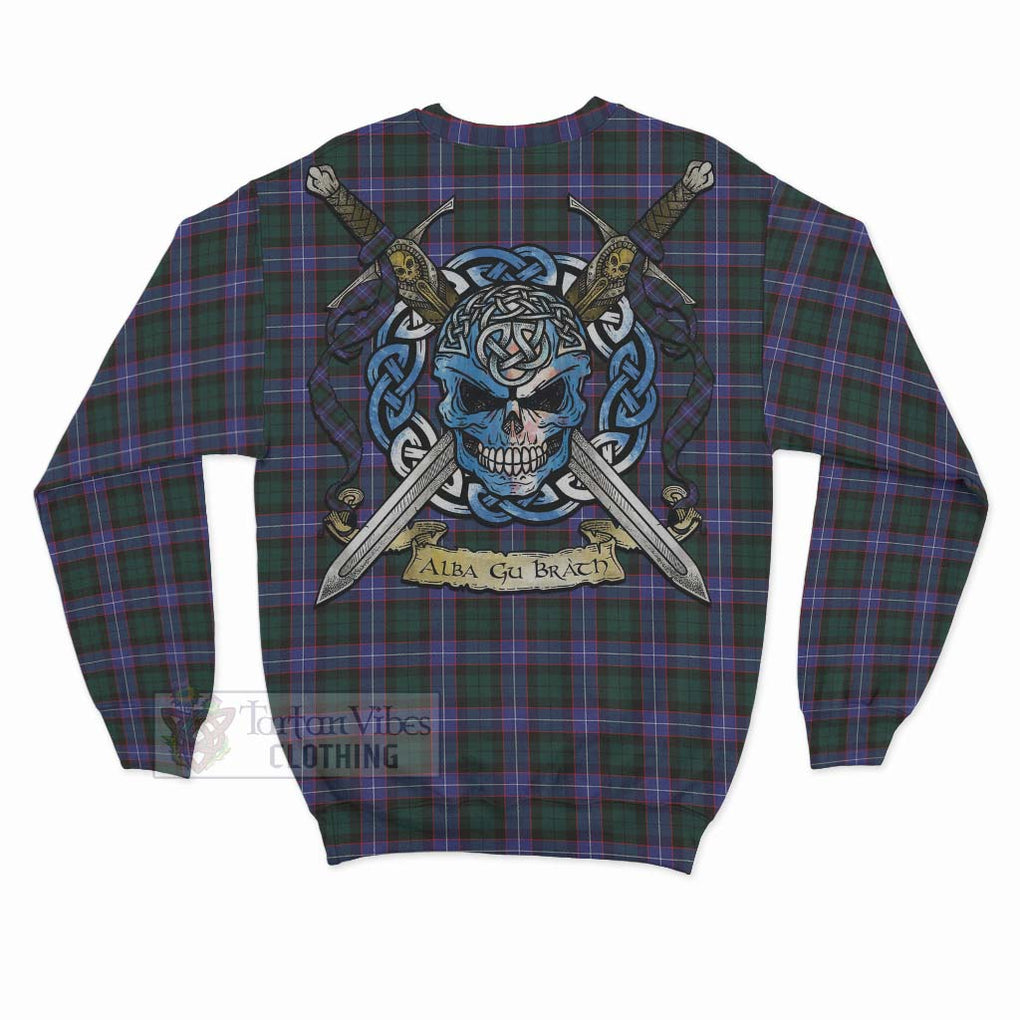 Tartan Vibes Clothing Hunter (Hunterston) Tartan Sweatshirt with Family Crest Celtic Skull Style