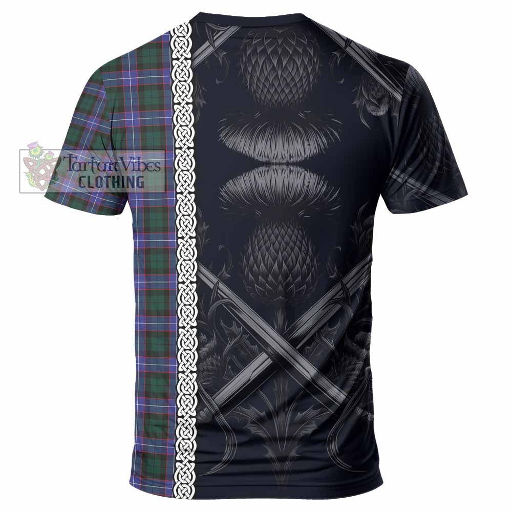 Tartan Vibes Clothing Hunter (Hunterston) Tartan T-Shirt with Family Crest Cross Sword Thistle Celtic Vibes