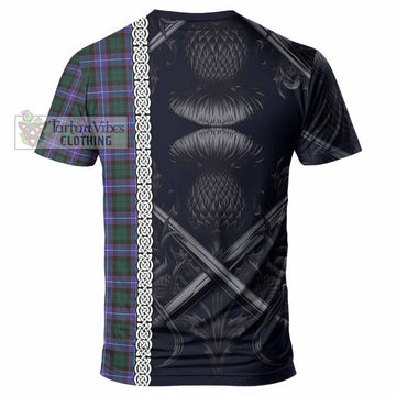 Hunter (Hunterston) Tartan T-Shirt with Family Crest Cross Sword Thistle Celtic Vibes