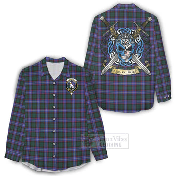 Hunter (Hunterston) Tartan Women's Casual Shirt with Family Crest Celtic Skull Style