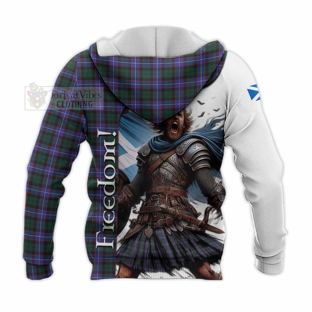 Tartan Vibes Clothing Hunter (Hunterston) Crest Tartan Knitted Hoodie Inspired by the Freedom of Scottish Warrior