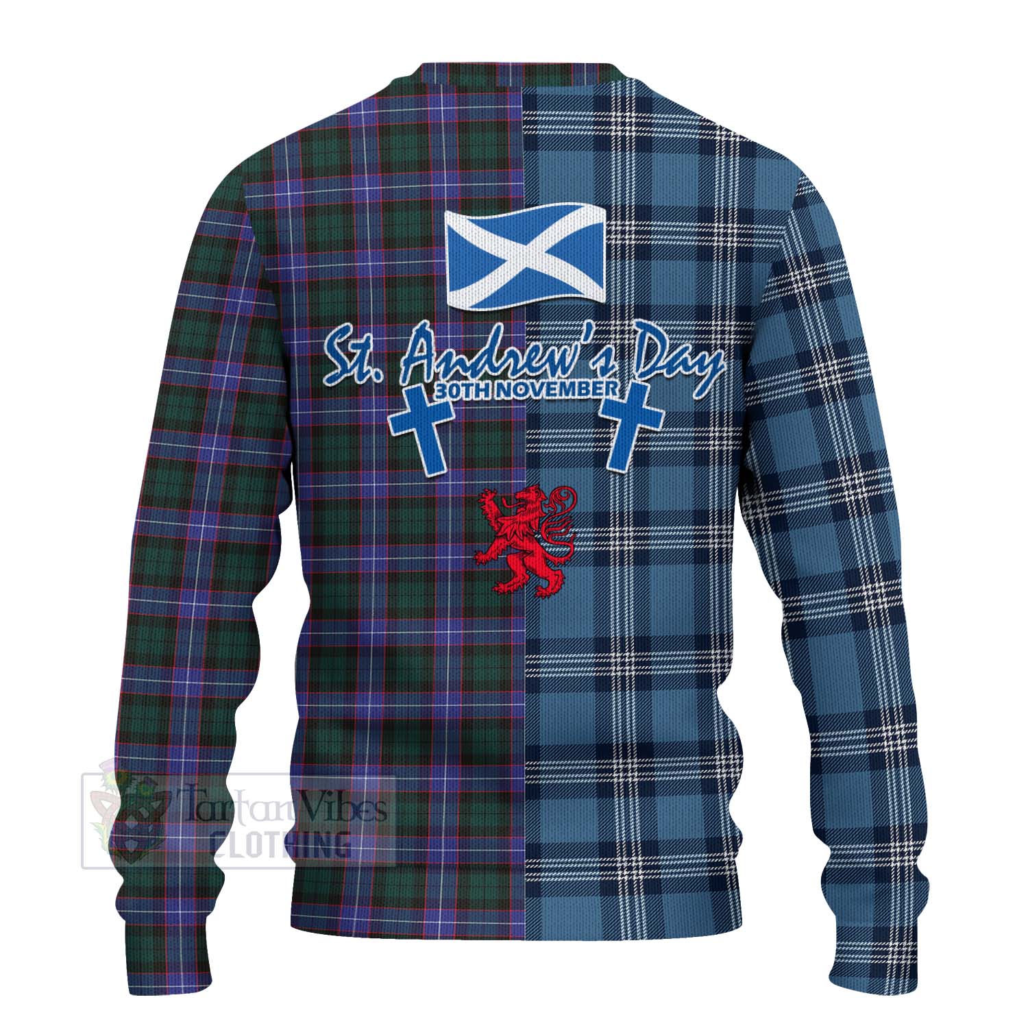 Tartan Vibes Clothing Hunter (Hunterston) Tartan Knitted Sweater Happy St. Andrew's Day Half Tartan Style