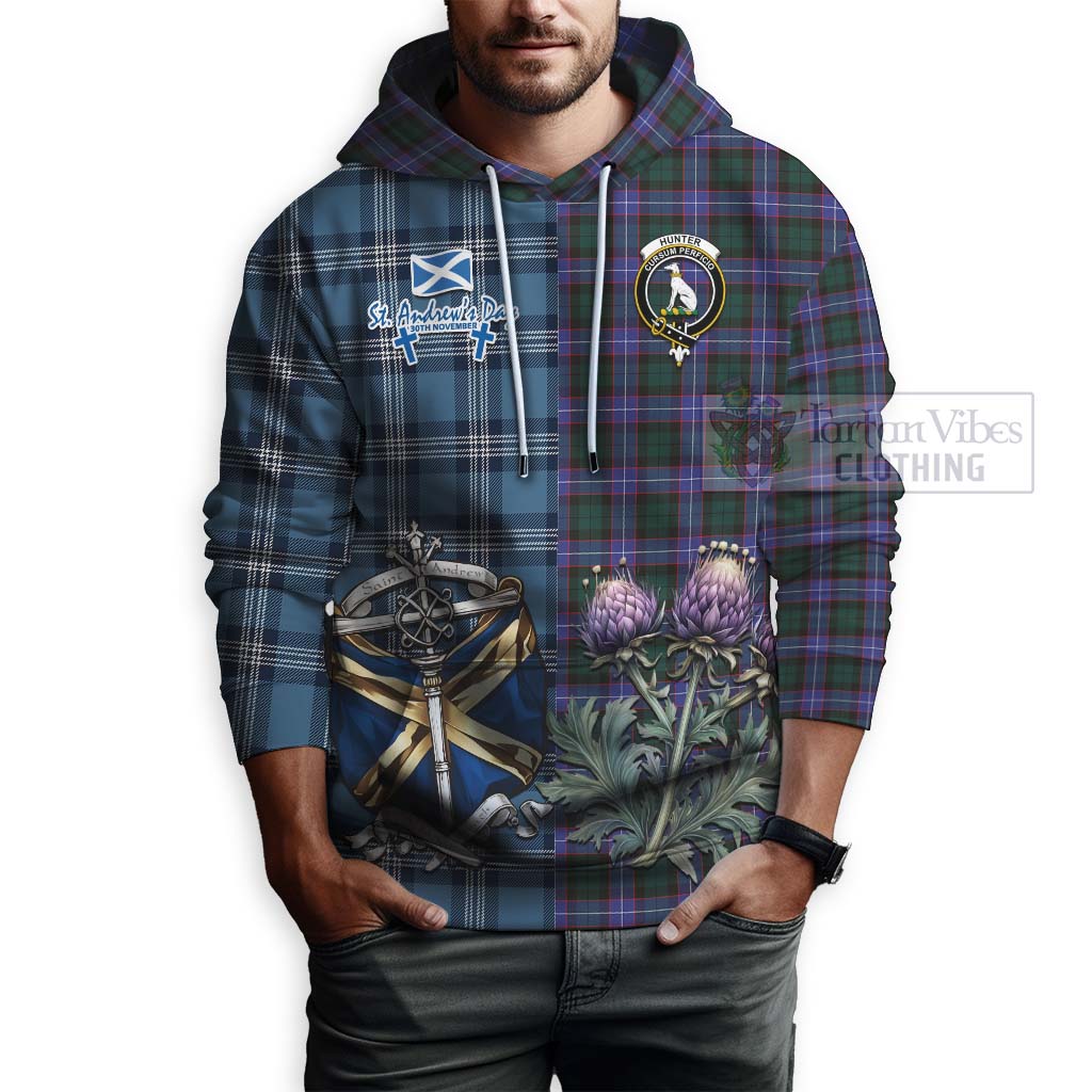 Tartan Vibes Clothing Hunter (Hunterston) Tartan Hoodie Happy St. Andrew's Day Half Tartan Style