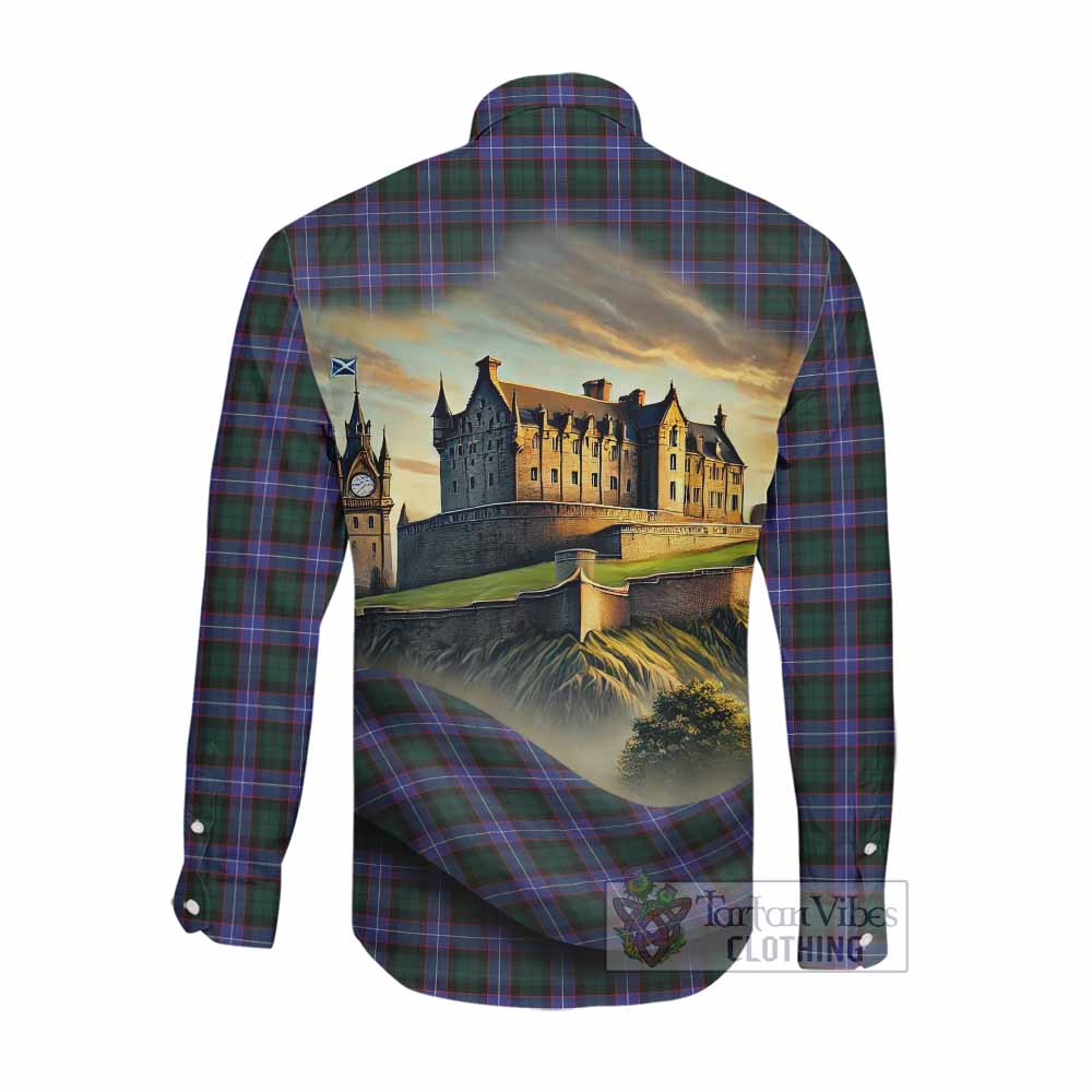 Hunter (Hunterston) Tartan Family Crest Long Sleeve Button Shirt with Scottish Ancient Castle Style Men's Shirt - Tartan Vibes Clothing