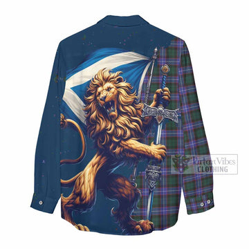 Hunter (Hunterston) Tartan Family Crest Women's Casual Shirt with Scottish Majestic Lion