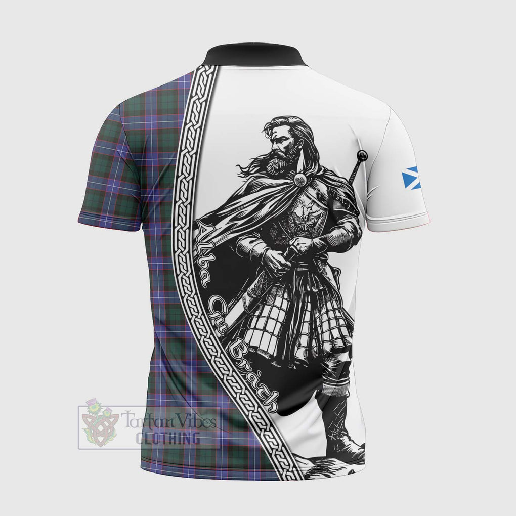 Tartan Vibes Clothing Hunter (Hunterston) Tartan Clan Crest Zipper Polo Shirt with Highlander Warrior Celtic Style