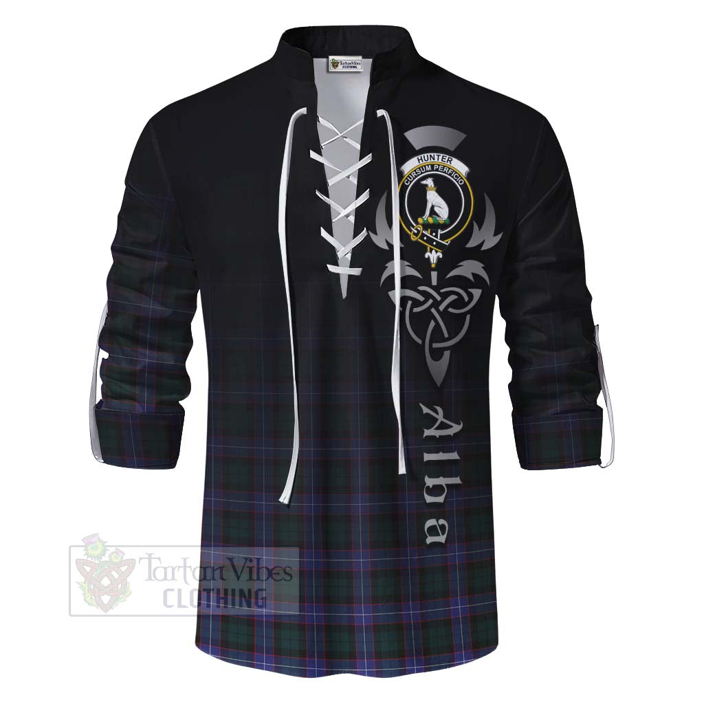 Tartan Vibes Clothing Hunter (Hunterston) Tartan Ghillie Kilt Shirt Featuring Alba Gu Brath Family Crest Celtic Inspired