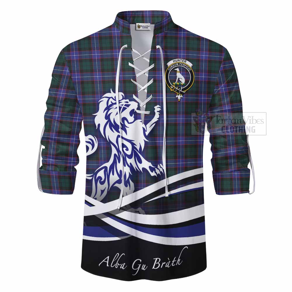 Tartan Vibes Clothing Hunter (Hunterston) Tartan Ghillie Kilt Shirt with Alba Gu Brath Regal Lion Emblem