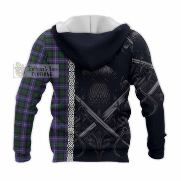 Hunter (Hunterston) Tartan Knitted Hoodie with Family Crest Cross Sword Thistle Celtic Vibes