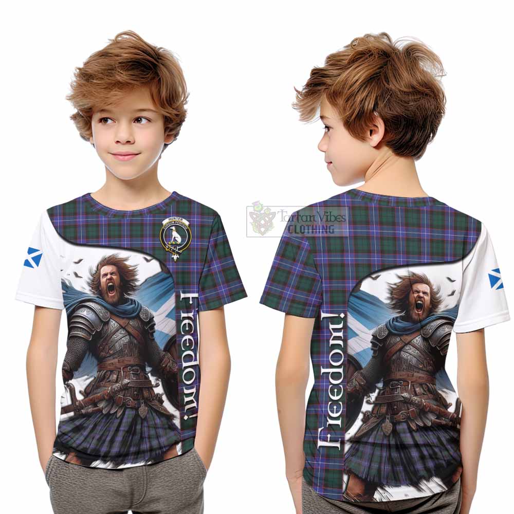 Tartan Vibes Clothing Hunter (Hunterston) Crest Tartan Kid T-Shirt Inspired by the Freedom of Scottish Warrior