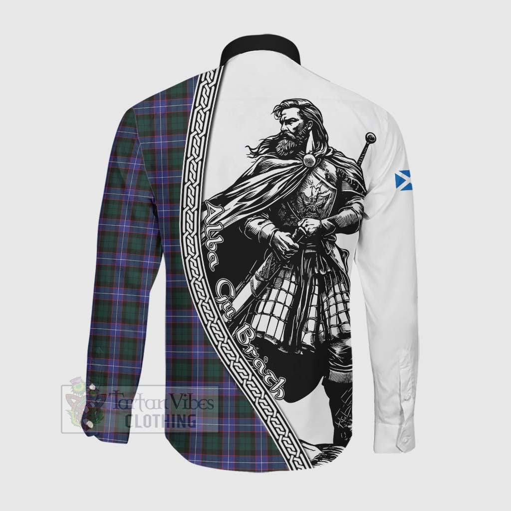 Tartan Vibes Clothing Hunter (Hunterston) Tartan Clan Crest Long Sleeve Button Shirt with Highlander Warrior Celtic Style