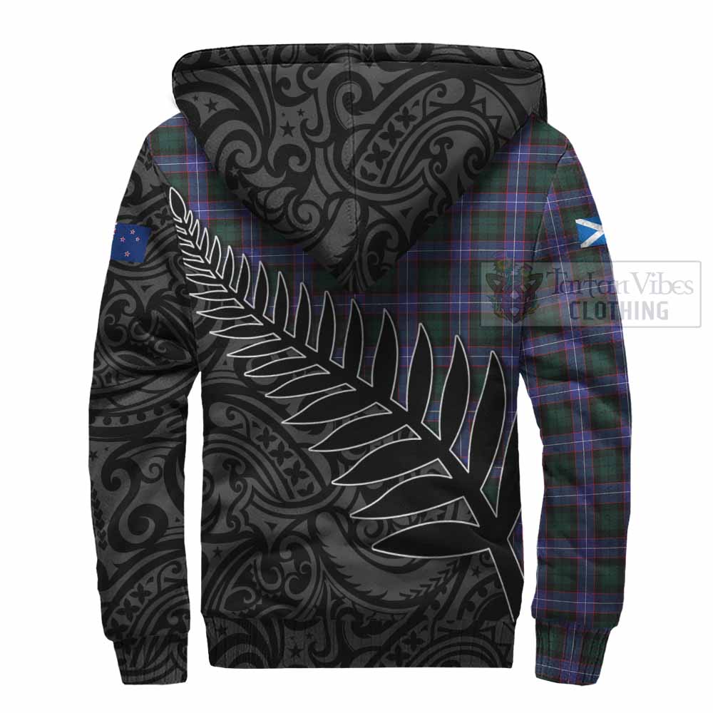 Tartan Vibes Clothing Hunter (Hunterston) Crest Tartan Sherpa Hoodie with New Zealand Silver Fern Half Style