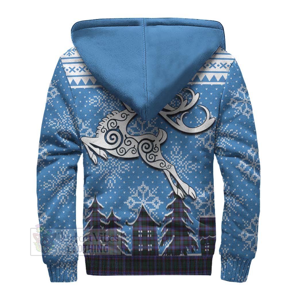 Tartan Vibes Clothing Hunter (Hunterston) Clan Christmas Sherpa Hoodie Celtic Reindeer Style