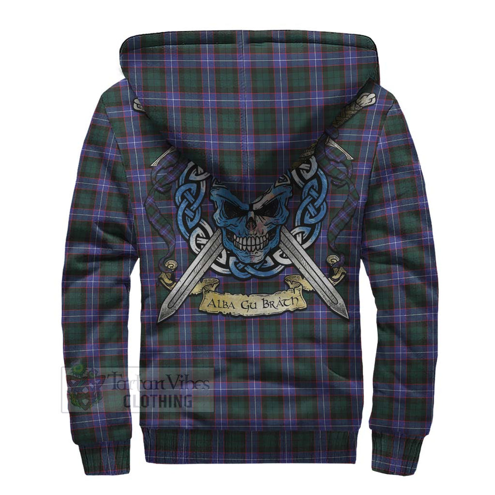 Tartan Vibes Clothing Hunter (Hunterston) Tartan Sherpa Hoodie with Family Crest Celtic Skull Style