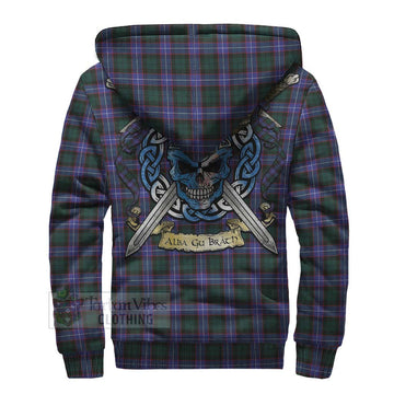 Hunter (Hunterston) Tartan Sherpa Hoodie with Family Crest Celtic Skull Style