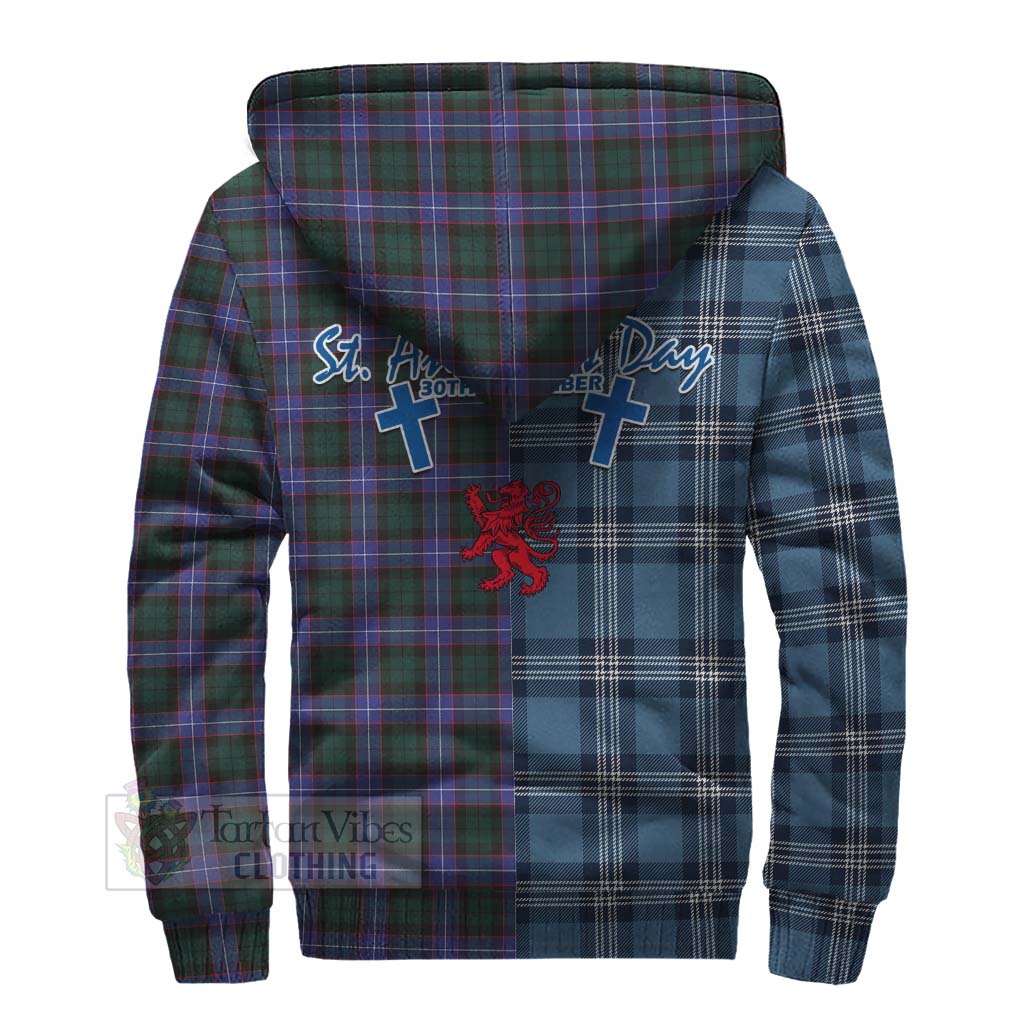 Tartan Vibes Clothing Hunter (Hunterston) Tartan Sherpa Hoodie Happy St. Andrew's Day Half Tartan Style