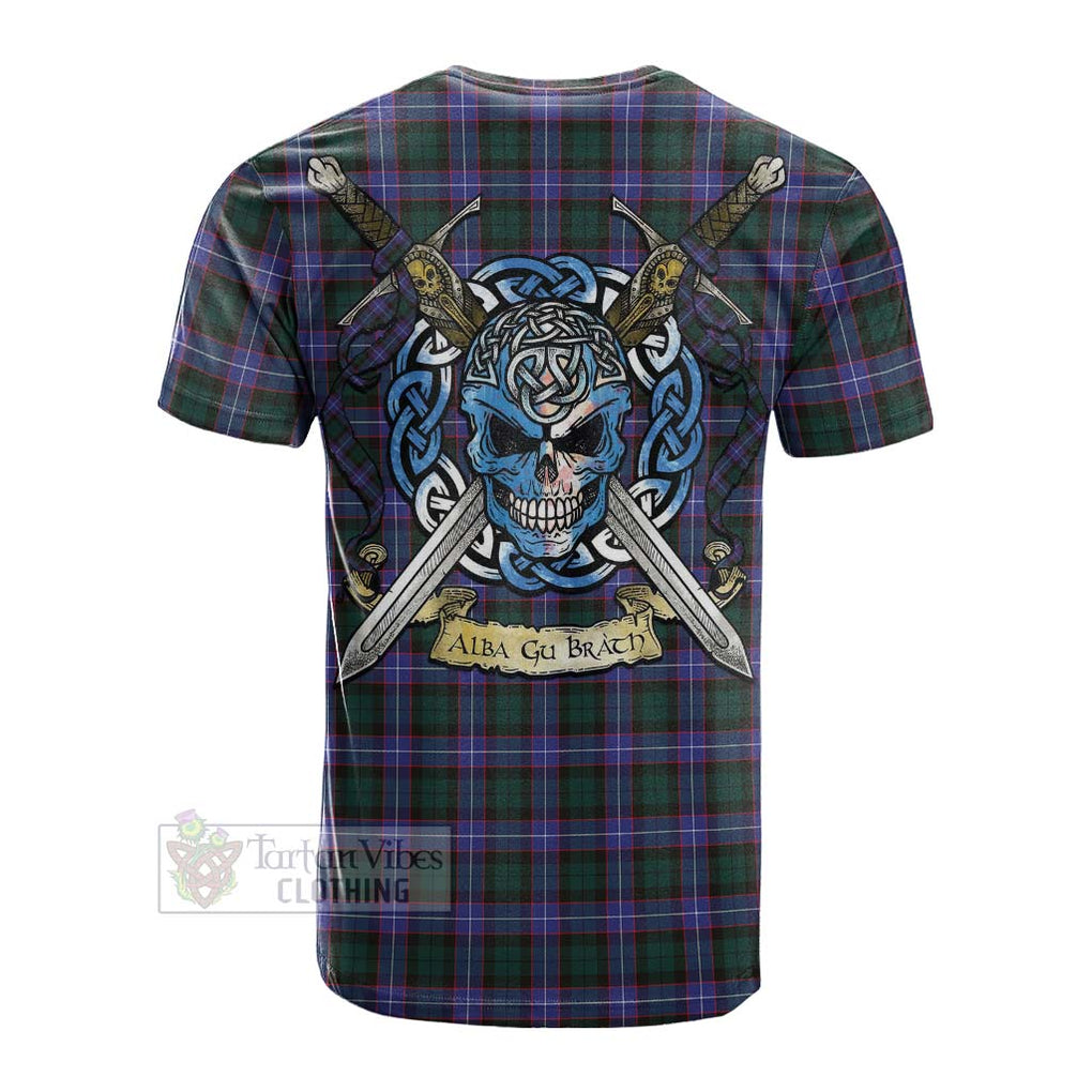 Tartan Vibes Clothing Hunter (Hunterston) Tartan Cotton T-shirt with Family Crest Celtic Skull Style