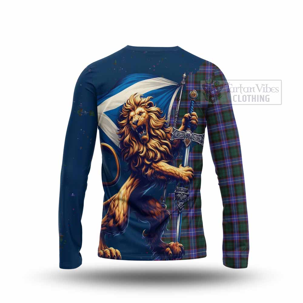 Tartan Vibes Clothing Hunter (Hunterston) Tartan Family Crest Long Sleeve T-Shirt with Scottish Majestic Lion