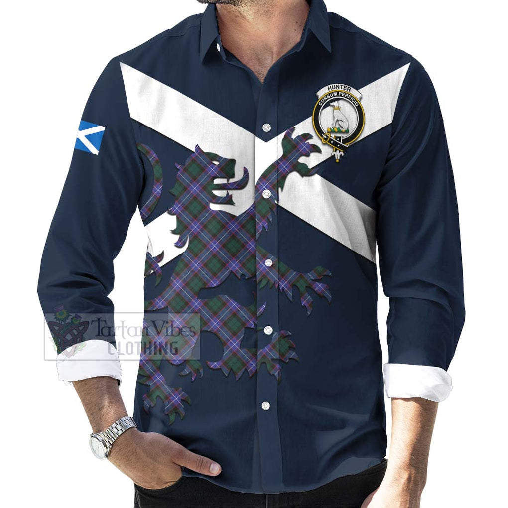 Tartan Vibes Clothing Hunter (Hunterston) Tartan Lion Rampant Long Sleeve Button Shirt – Proudly Display Your Heritage with Alba Gu Brath and Clan Name