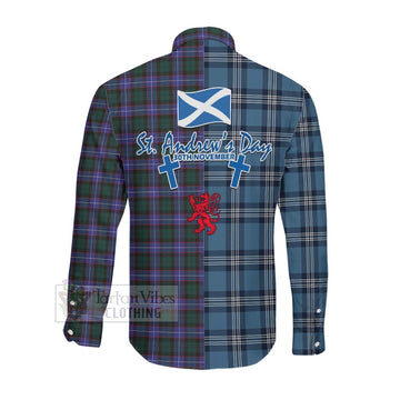 Hunter (Hunterston) Tartan Long Sleeve Button Shirt Happy St. Andrew's Day Half Tartan Style