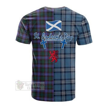 Hunter (Hunterston) Tartan Cotton T-shirt Happy St. Andrew's Day Half Tartan Style