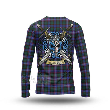 Hunter (Hunterston) Tartan Long Sleeve T-Shirt with Family Crest Celtic Skull Style