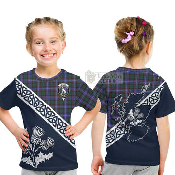 Hunter (Hunterston) Tartan Kid T-Shirt Featuring Thistle and Scotland Map