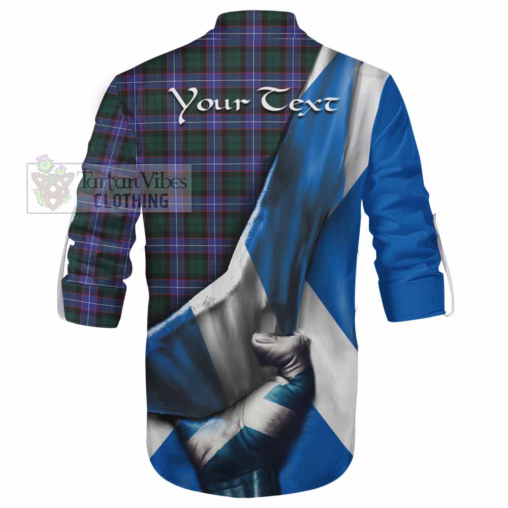 Tartan Vibes Clothing Hunter (Hunterston) Tartan Ghillie Kilt Shirt with Family Crest Scotland Patriotic Style