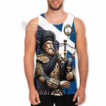 Hunter (Hunterston) Tartan Men's Tank Top with Family Crest Scottish Bagpiper Vibes