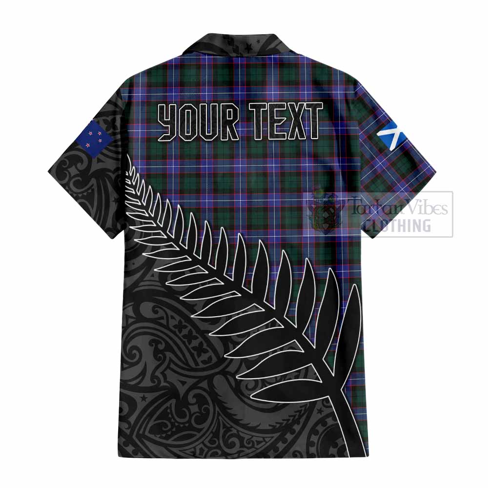 Tartan Vibes Clothing Hunter (Hunterston) Crest Tartan Short Sleeve Button Shirt with New Zealand Silver Fern Half Style