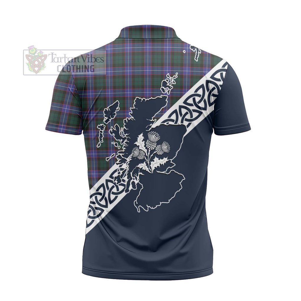 Tartan Vibes Clothing Hunter (Hunterston) Tartan Zipper Polo Shirt Featuring Thistle and Scotland Map