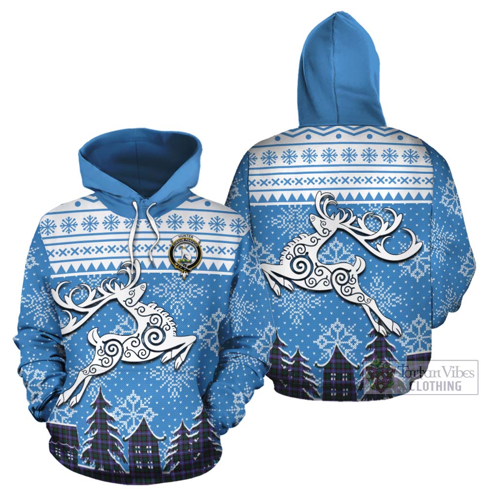 Tartan Vibes Clothing Hunter (Hunterston) Clan Christmas Cotton Hoodie Celtic Reindeer Style