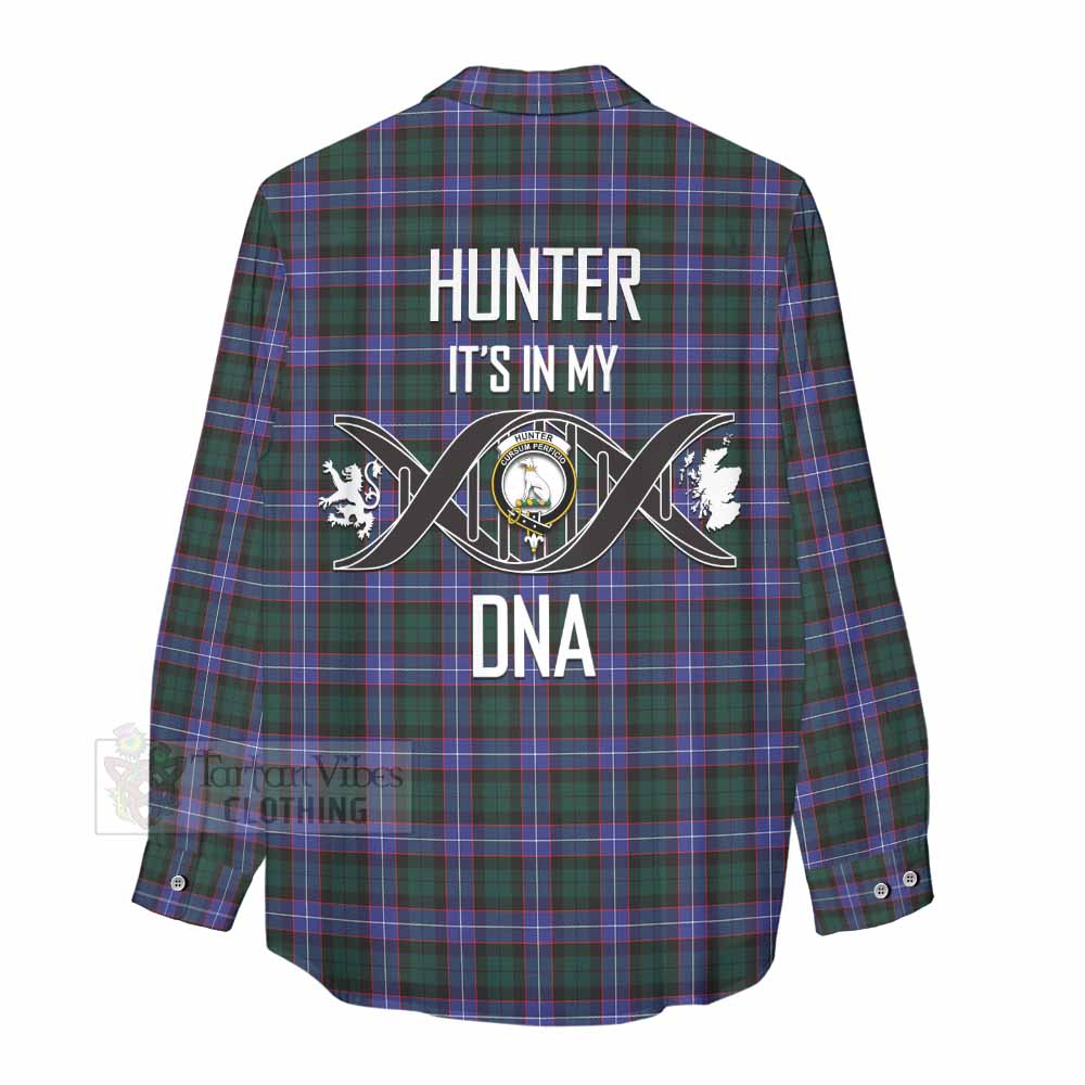 Tartan Vibes Clothing Hunter (Hunterston) Tartan Women's Casual Shirt with Family Crest DNA In Me Style