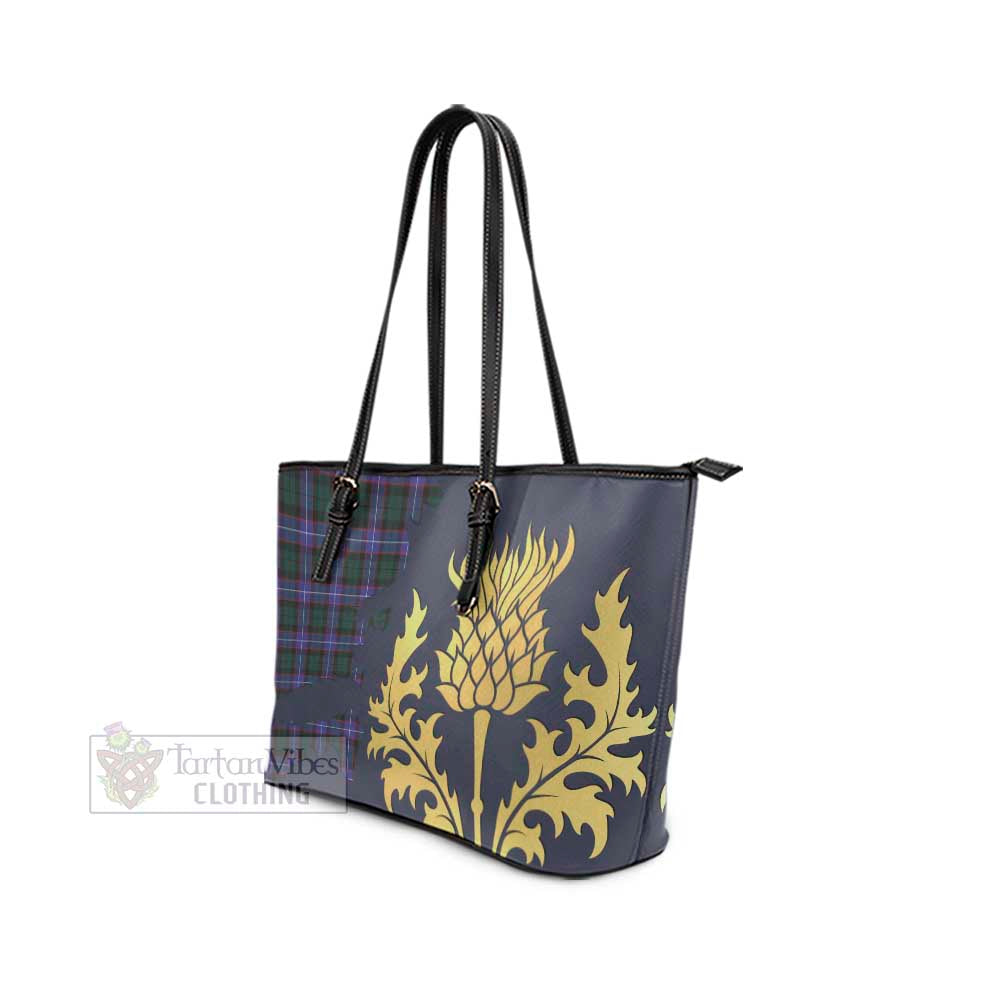 Hunter (Hunterston) Tartan Leather Tote Bag Gold Thistle Style - Tartan Vibes Clothing