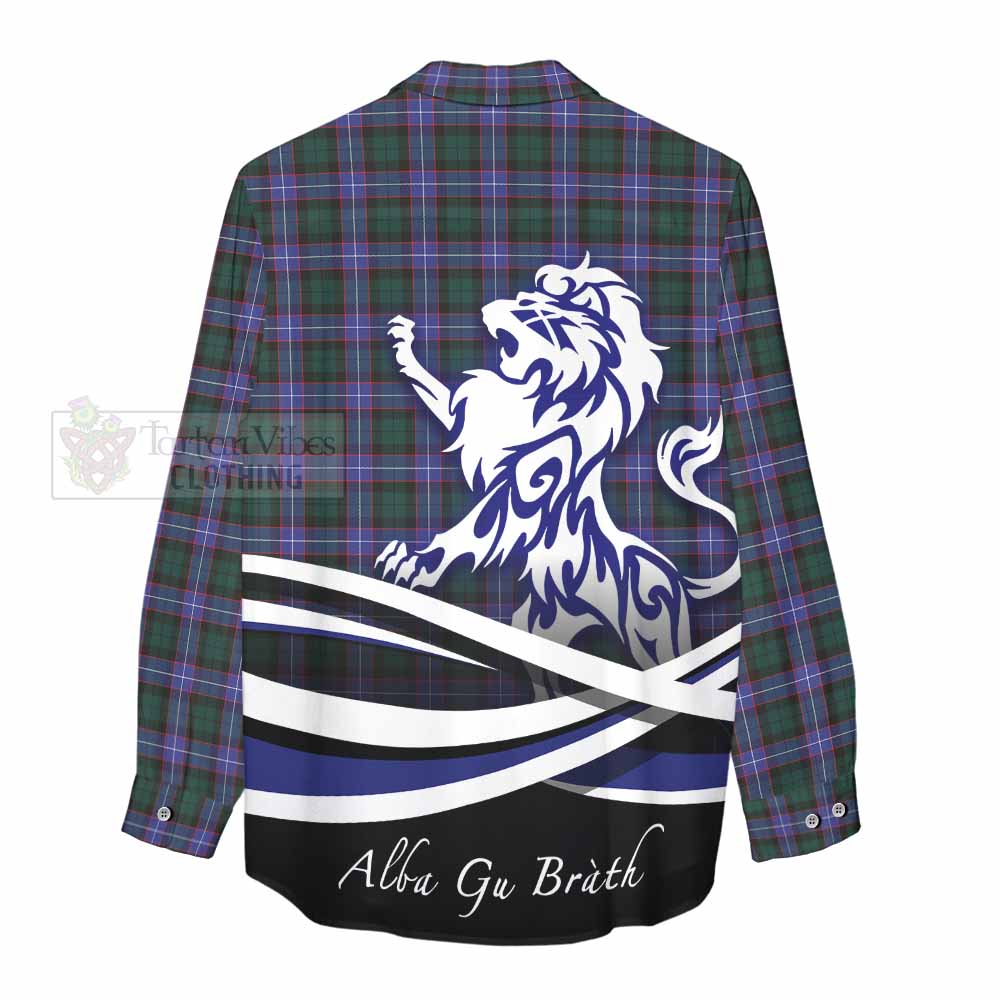 Tartan Vibes Clothing Hunter (Hunterston) Tartan Women's Casual Shirt with Alba Gu Brath Regal Lion Emblem