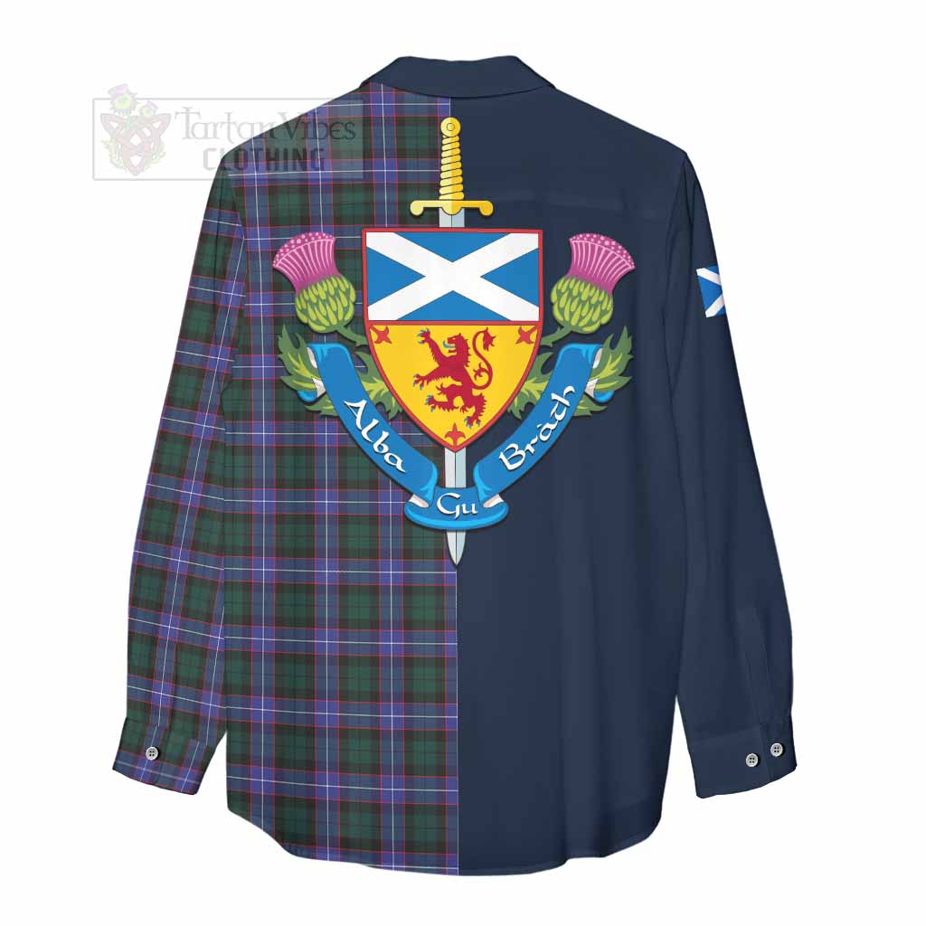 Tartan Vibes Clothing Hunter (Hunterston) Tartan Women's Casual Shirt Alba with Scottish Lion Royal Arm Half Style