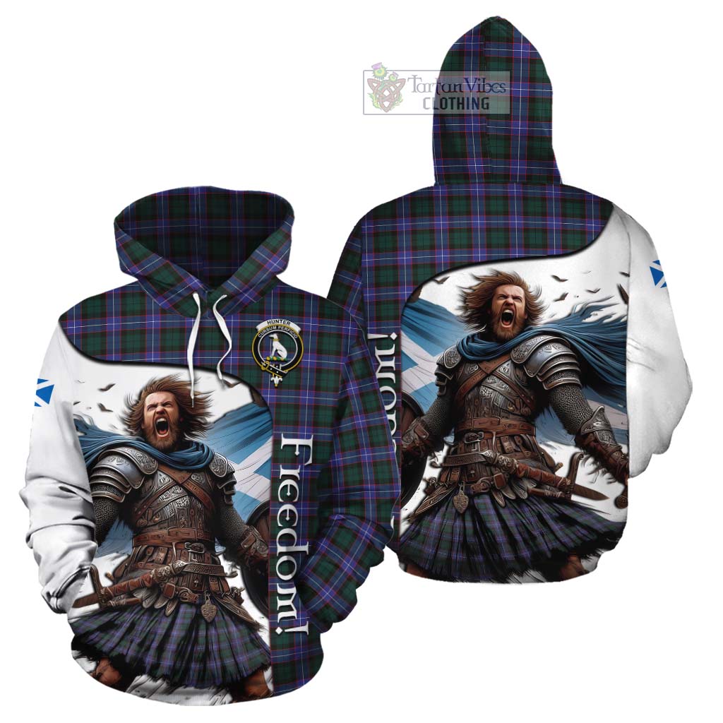 Tartan Vibes Clothing Hunter (Hunterston) Crest Tartan Cotton Hoodie Inspired by the Freedom of Scottish Warrior