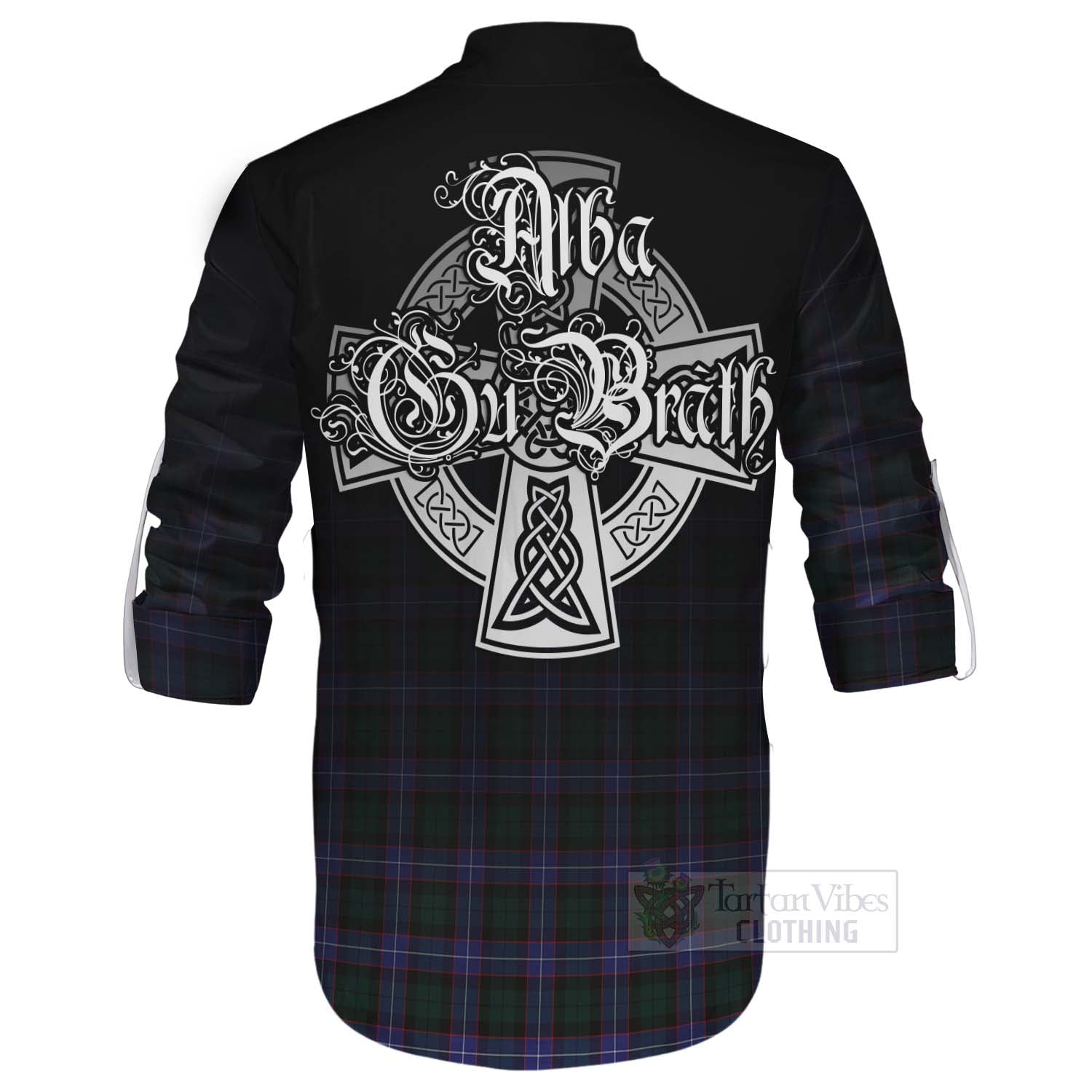 Tartan Vibes Clothing Hunter (Hunterston) Tartan Ghillie Kilt Shirt Featuring Alba Gu Brath Family Crest Celtic Inspired