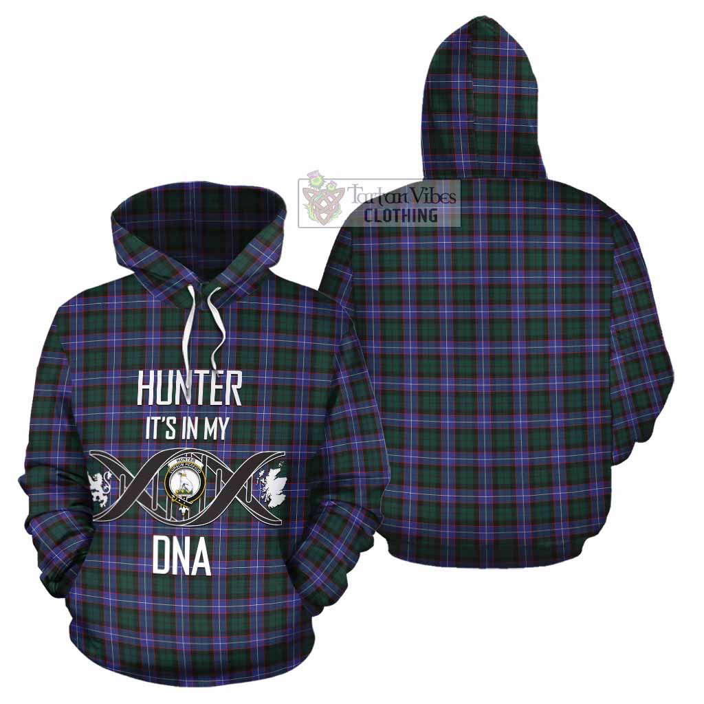 Tartan Vibes Clothing Hunter (Hunterston) Tartan Cotton Hoodie with Family Crest DNA In Me Style