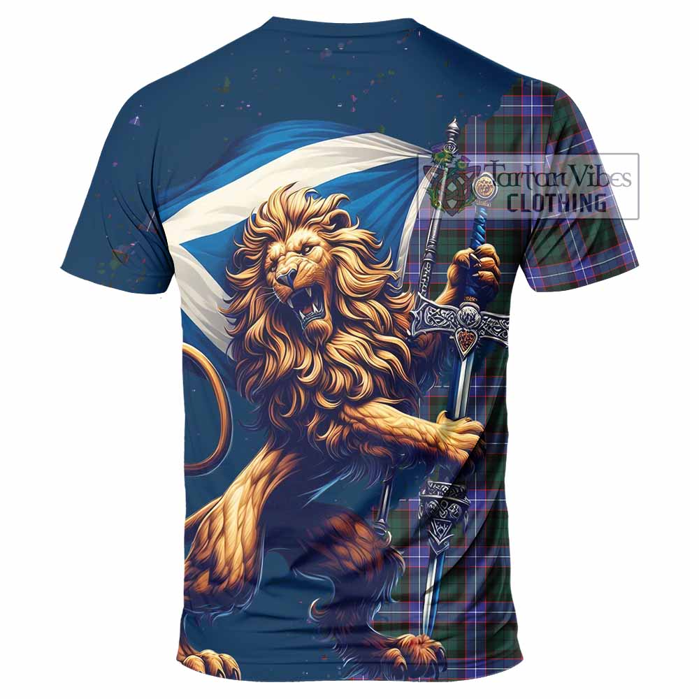 Tartan Vibes Clothing Hunter (Hunterston) Tartan Family Crest T-Shirt with Scottish Majestic Lion