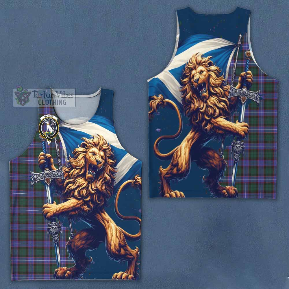 Tartan Vibes Clothing Hunter (Hunterston) Tartan Family Crest Men's Tank Top with Scottish Majestic Lion