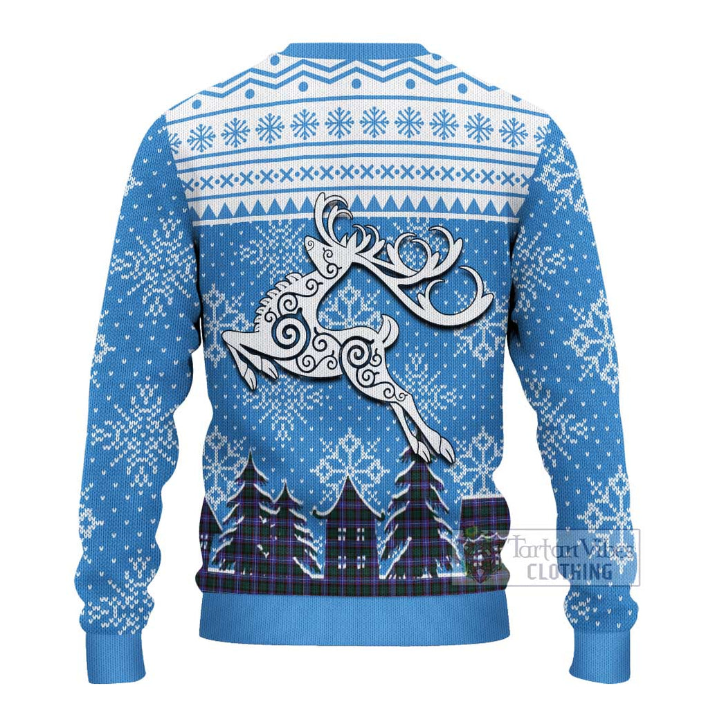 Tartan Vibes Clothing Hunter (Hunterston) Clan Christmas Ugly Sweater with Tartan and Celtic Raindeer Style