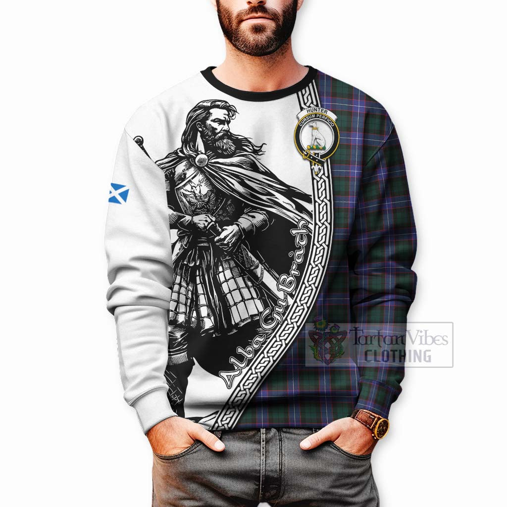 Tartan Vibes Clothing Hunter (Hunterston) Tartan Clan Crest Sweatshirt with Highlander Warrior Celtic Style