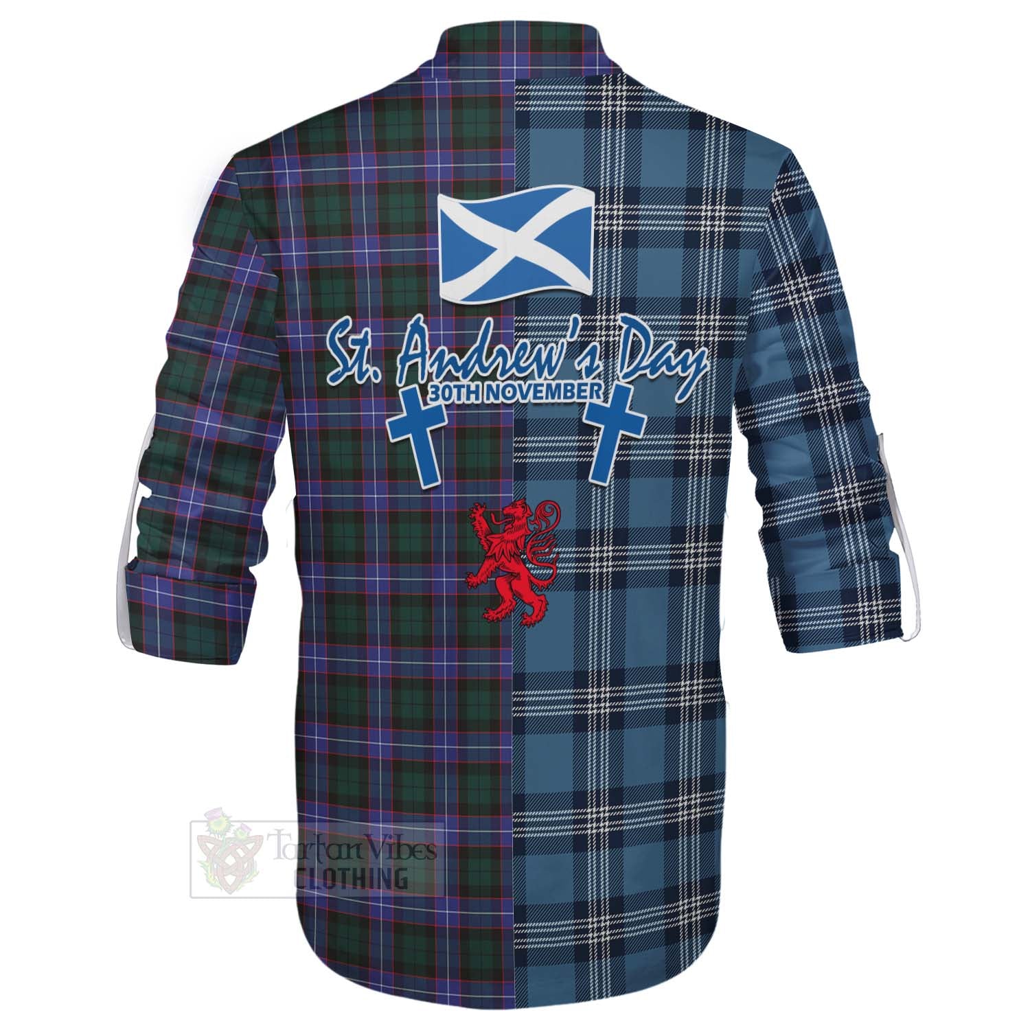 Tartan Vibes Clothing Hunter (Hunterston) Tartan Ghillie Kilt Shirt Happy St. Andrew's Day Half Tartan Style