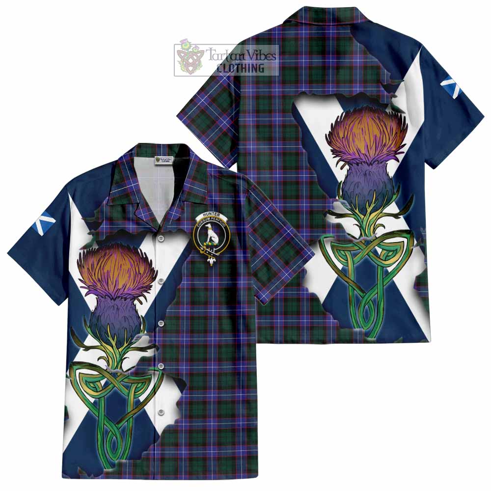 Hunter (Hunterston) Tartan Family Crest Hawaiian Shirt Scottish Thistle Celtic Inspired - Tartan Vibes Clothing