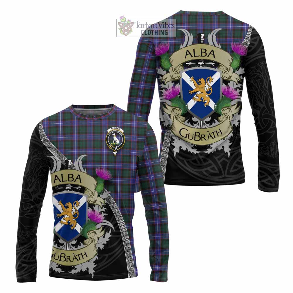 Hunter (Hunterston) Tartan Family Crest Long Sleeve T-Shirt Lion Rampant Royal Thistle Shield Celtic Inspired - Tartan Vibes Clothing