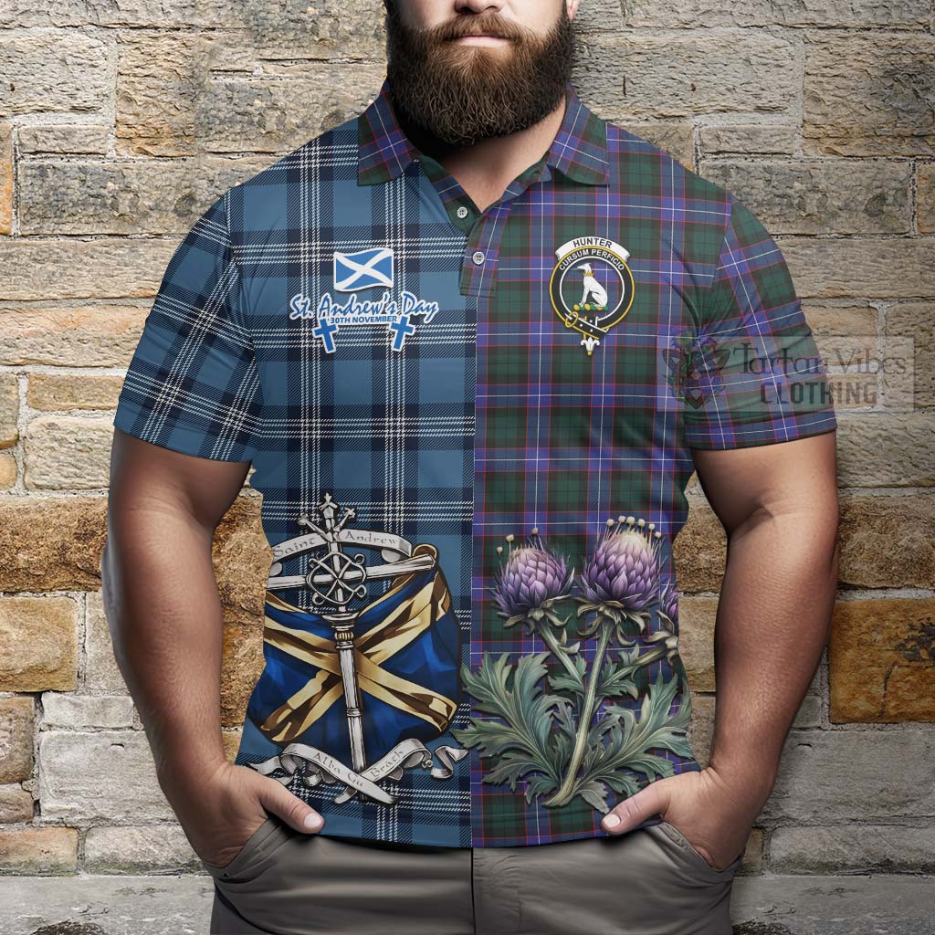 Tartan Vibes Clothing Hunter (Hunterston) Tartan Polo Shirt Happy St. Andrew's Day Half Tartan Style