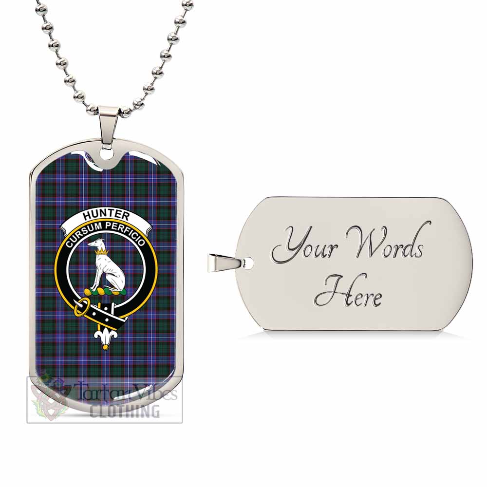 Tartan Vibes Clothing Hunter (Hunterston) Tartan Dog Tag Necklace with Family Crest